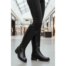 Ayakmod 224578 Fermuarlı Polarlı Siyah Cilt Kadın Çizme