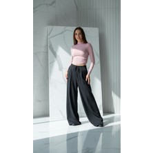 Sagre&Sisters Bel Bağlama Detaylı Geniş Paça Basic Model Siyah Pantolon