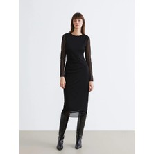 LC Waikiki Bisiklet Yaka Büzgülü Bodycon Elbise  (W5)