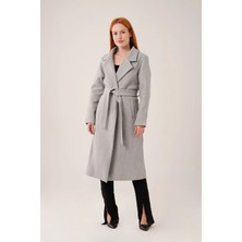 Cemo Geniş Yaka Kuşaklı Kaşe Kaban