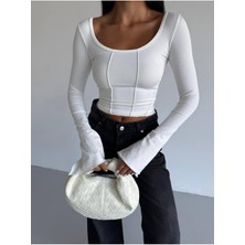 StockMount Kadın Ispanyol Kol Kare Yaka Sırt Dekolteli Basic Bluz