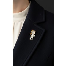 Fox Doktor /hemşire Sağlık Çalışanı Temalı Altın Rengi ve Beyaz Mineli Broş