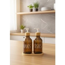 Okyanus Home Bambu Stantlı Amber 2'li  Cam Sıvı Sabunluk Seti 500ML