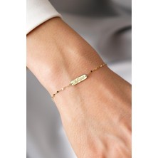 Fiyonk Kuyumculuk 14 Ayar Altın Aynalı Zincirli Plaka Bileklik