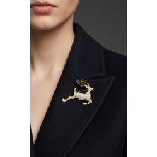 Fox Göz Alıcı Parıltılı Noel Geyiği (Rengeyiği) Broş - Zirkon Taşlı