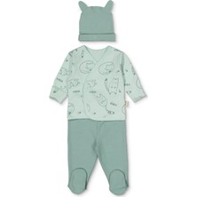 Bebetto Organik Interlok Zıbın Set 3lü (Organıc Sleepy Cat) Yeşil