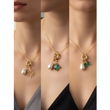 NKT Collection Zümrüt Yeşili Kelebek Zümrüt Yeşili Yıldız Güneş Incili Kolye