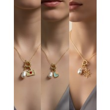 NKT Collection Güneş Kalpli Zarf Turkuaz Kalp Incili Kolye