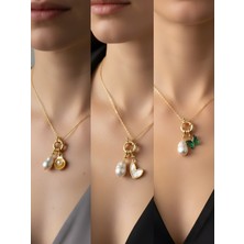 NKT Collection Zümrüt Yeşili Kelebek Beyaz Kalp Kutup Yıldızı Incili Kolye