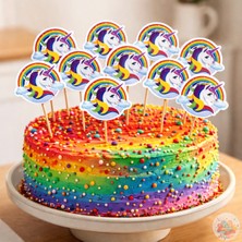 Joyane Unicorn Gökkuşağı Pasta Süsü 25 Adet | Doğum Günü, Parti ve Cupcake Kürdan