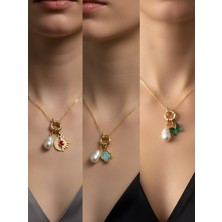 NKT Collection Zümrüt Yeşili Kelebek Turkuaz Yonca Ay Güneş Incili Kolye