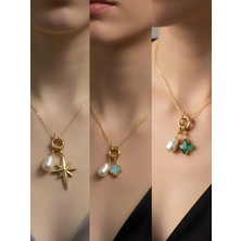 NKT Collection Zümrüt Yeşili Yıldız Turkuaz Yonca Kutup Yıldızı Incili Kolye