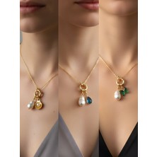 NKT Collection Zümrüt Yeşili Kelebek Turkuaz Damla Midye Incili Kolye