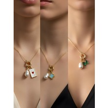 NKT Collection Zümrüt Yeşili Kelebek Turkuaz Yonca Kupa As Incili Kolye