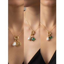 NKT Collection Zümrüt Yeşili Kelebek Zümrüt Yeşili Yıldız Hayat Ağacı Incili Kolye