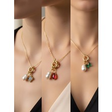 NKT Collection Kırmızı Damla Zümrüt Yeşili Kelebek Siyah Yonca Incili Kolye