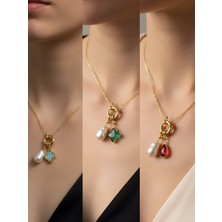 NKT Collection Kırmızı Damla Zümrüt Yeşili Yıldız Turkuaz Yonca Incili Kolye
