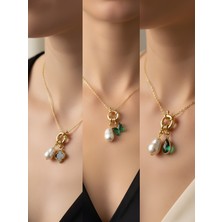 NKT Collection Zümrüt Yeşili Kelebek Zümrüt Yeşili Damla Siyah Yonca Incili Kolye