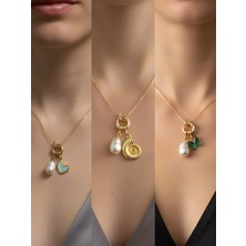 NKT Collection Zümrüt Yeşili Kelebek Deniz Kabuğu Kupa As Incili Kolye