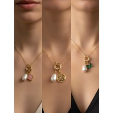 NKT Collection Zümrüt Yeşili Kelebek Hayat Ağacı Midye Incili Kolye