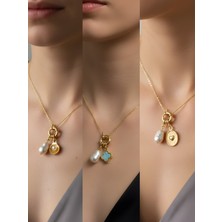 NKT Collection Kabartma Kalp Turkuaz Yonca Midye Incili Kolye