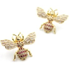 Royaleks Taşlı Arı Küpe - Kırmızı