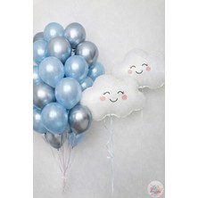 Joyane Metalik Mavi Gümüş Balon Seti 22 Parça | 11’’ Lateks Balon & 40 cm Folyo Bulut