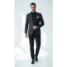 Plus Scorpion Erkek Slim Fit Siyah Çizgili Blazer Ceket | Tek Düğmeli, Çift Yırtmaçlı, Torba Cepli