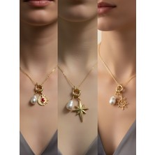 NKT Collection Güneş Kutup Yıldızı Ay Güneş Incili Kolye