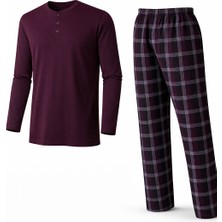 Mutlu City Erkek Mevsimlik Uzun Kollu 3 Düğmeli Ekose Alt Pijama Takımı 16652