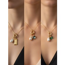 NKT Collection Turkuaz Kalp Zümrüt Yeşili Kelebek Kaktüs Incili Kolye