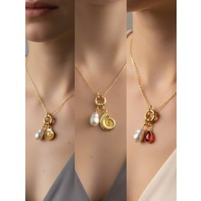 NKT Collection Kırmızı Damla Deniz Kabuğu Midye Incili Kolye