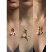 NKT Collection Deniz Yıldızı Kutup Yıldızı Turkuaz Kalp Incili Kolye