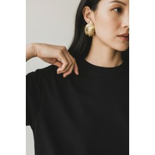 Alya's Aksesuar Vıp Seri Altın Rengi Istiridye Kabuğu Plaka Küpe