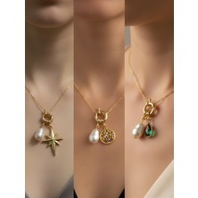 NKT Collection Zümrüt Yeşili Damla Hayat Ağacı Kutup Yıldızı Incili Kolye