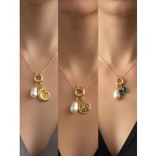 NKT Collection Zümrüt Yeşili Kelebek Hayat Ağacı Deniz Kabuğu Incili Kolye