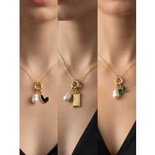 NKT Collection Zümrüt Yeşili Kelebek Siyah Kalp Kırmızı Yonca Incili Kolye