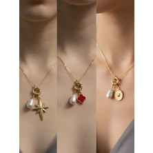 NKT Collection Kabartma Kalp Kırmızı Yonca Kutup Yıldızı Incili Kolye