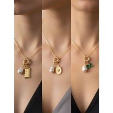 NKT Collection Zümrüt Yeşili Kelebek Kabartma Kalp Kırmızı Yonca Incili Kolye