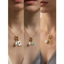 NKT Collection Güneş Turkuaz Kalp Kupa As Incili Kolye