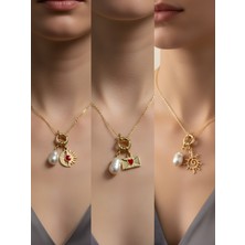 NKT Collection Güneş Kalpli Zarf Ay Güneş Incili Kolye