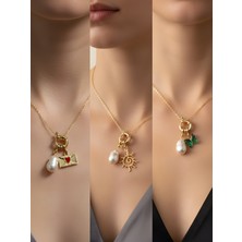 NKT Collection Zümrüt Yeşili Kelebek Güneş Ay Güneş Incili Kolye