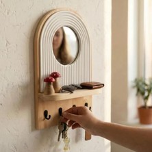 Aynalı Ahşap Duvar Hol Anahtar Askısı, Minimalist Dekoratif Modern Anahtarlık