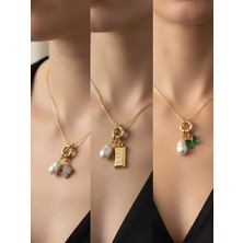 NKT Collection Zümrüt Yeşili Kelebek Külçe Altın Deniz Yıldızı Incili Kolye