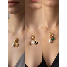 NKT Collection Zümrüt Yeşili Kelebek Siyah Kalp Kutup Yıldızı Incili Kolye