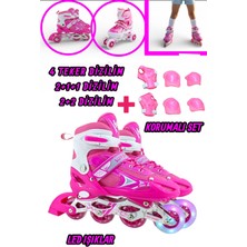 Yıldırım Oyuncak Silikon Tekerli Işıklı Ayarlanabilir Çocuk Pateni 2+1+1 2+2 Ve Tek Sıra 3in1 Dizlik Dirseklikli Korumalı Set