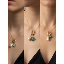 NKT Collection Zümrüt Yeşili Kelebek Zümrüt Yeşili Yıldız Turkuaz Yonca Incili Kolye