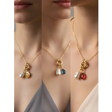 NKT Collection Kırmızı Damla Turkuaz Damla Midye Incili Kolye