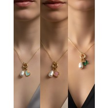 NKT Collection Zümrüt Yeşili Kelebek Pembe Yonca Turkuaz Kalp Incili Kolye