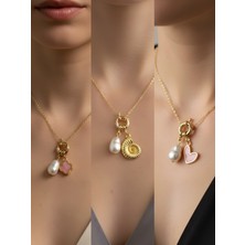 NKT Collection Pembe Kalp Deniz Kabuğu Midye Incili Kolye